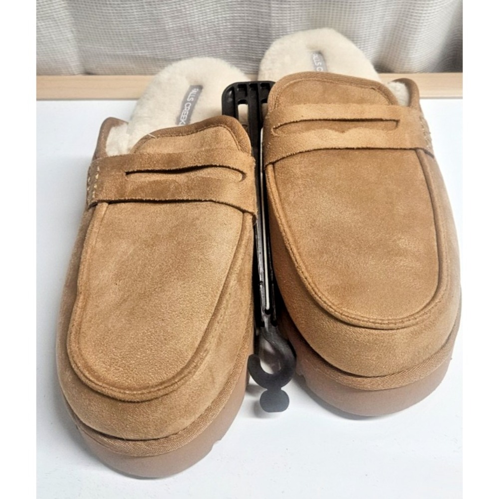 Falls Creek warm cozy slipper faux suede‎ faux fur beige woman Sz L 9-10 New!